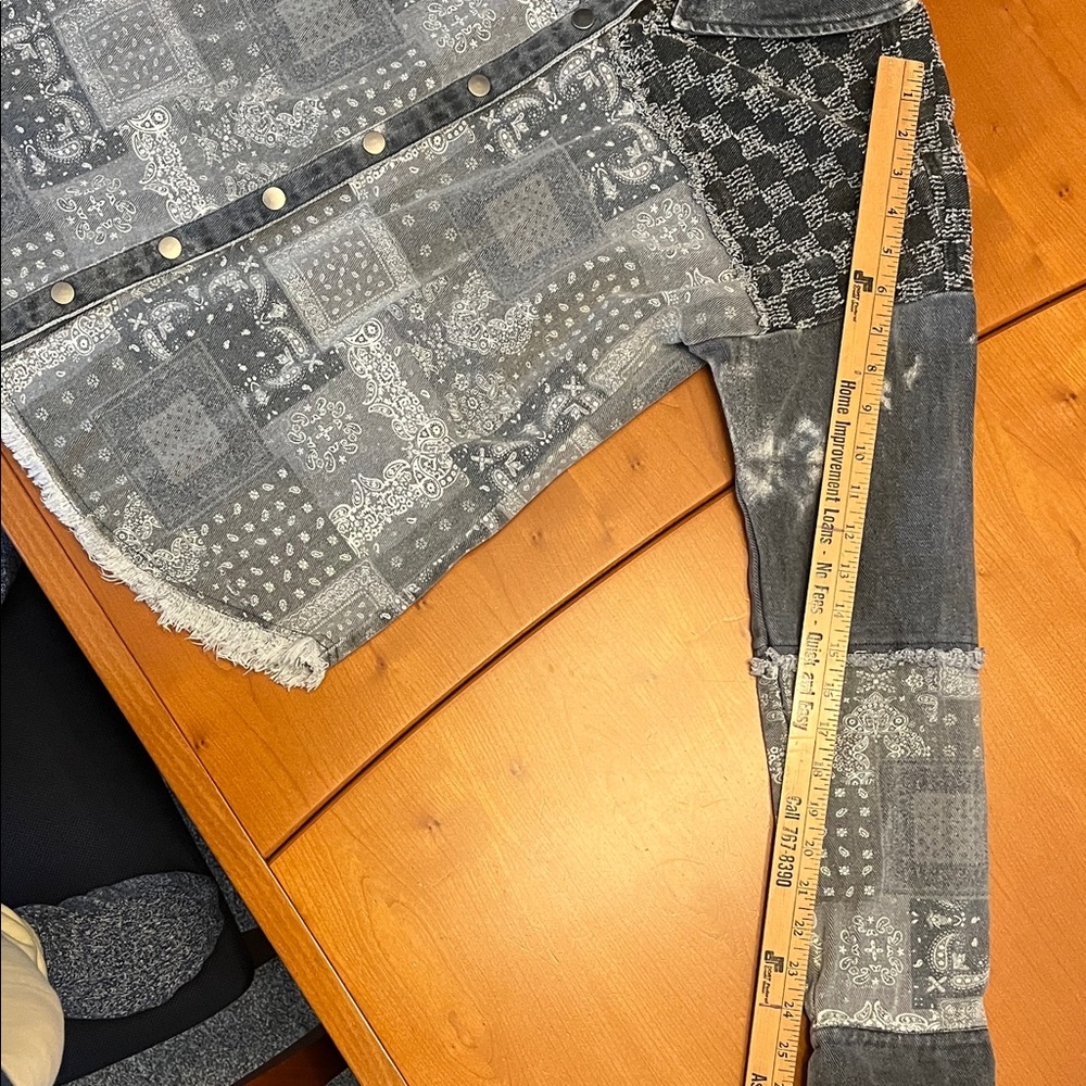 Patchwork Denim Button-Up Shirt (Shacket) distres… - image 3